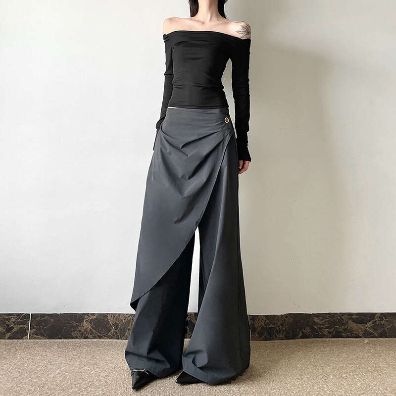 2024 Autumn New Women's Fashion Solid Color High Waist Loose Casual Wide Leg Pants 558