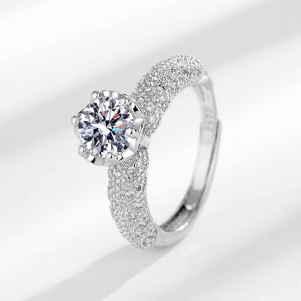 Simulated Diamond Jewelry Moissanite Ring Full Moissanite Flower Diamond Ring Adjustable Open Zircon Ring for Bridal