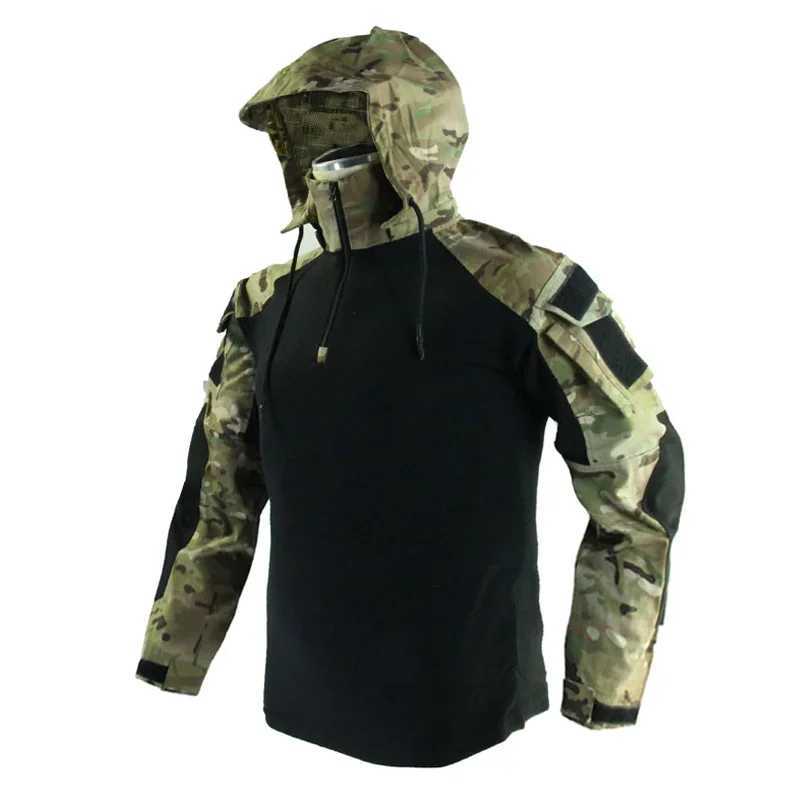 Mens Long Sleeve Combat Shirt 1/4 Zipper Ripstop Hooded Tactical Shirts Navy Blue Camoufalge Airsoft T Shirts Fishing Tops Y250724