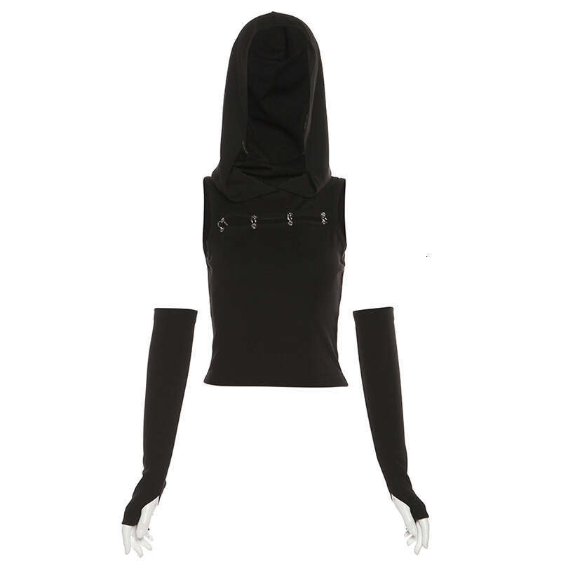 2023 Summer New Women's Solid Color Slim Fit Crop Top Street Fashion Hooded Sleeveless Vest for Women c55