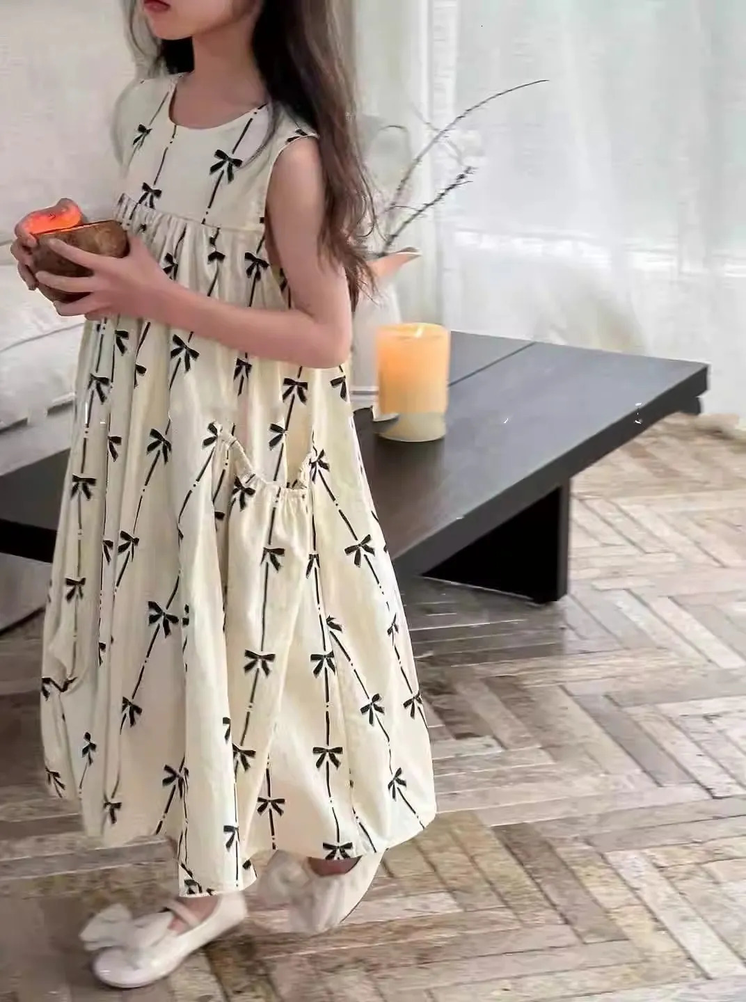 Summer Cotton Girls Stylish Vest Dress with Pocket Childrens White Sweet Outfit Princess for 27Y 250725