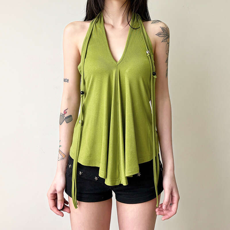 INS Style 2025 Spring New Women's Solid Color Slim Fashion Halter Neck Sleeveless Backless Tank Top 026