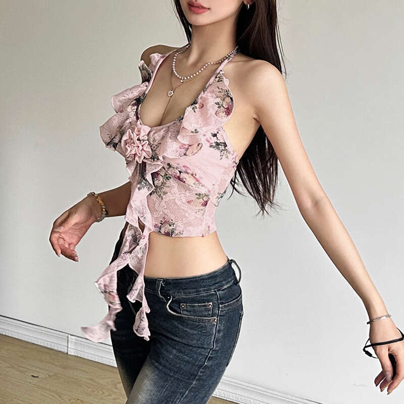 2024 Summer New Women's Solid Color Slim Fit Street Fashion Halter Sexy Backless Tank Top cc6
