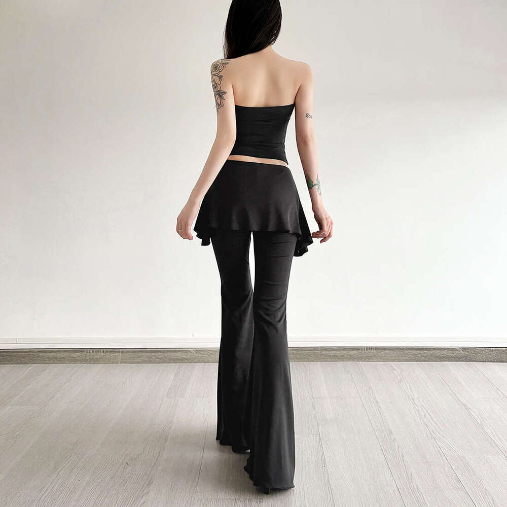 2025 Summer New Casual Fashion Trend Vertical Sense Niche Design Flared Long Pants Women's Wear 16c