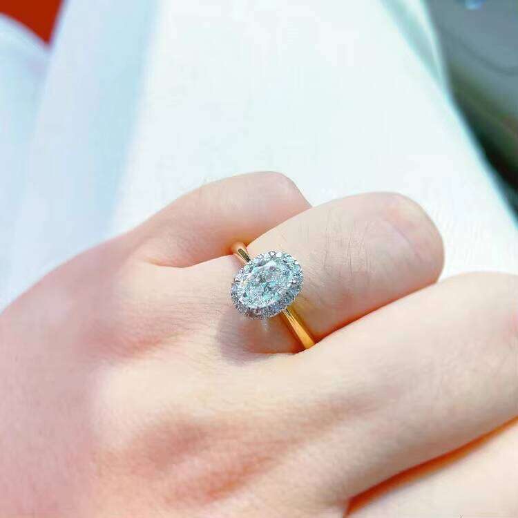 Fashion Jewelry 8x12MM Oval Cut D Color Moissanite 4.5CT Dia 14K Yellow Gold Rind Anniversary Ring