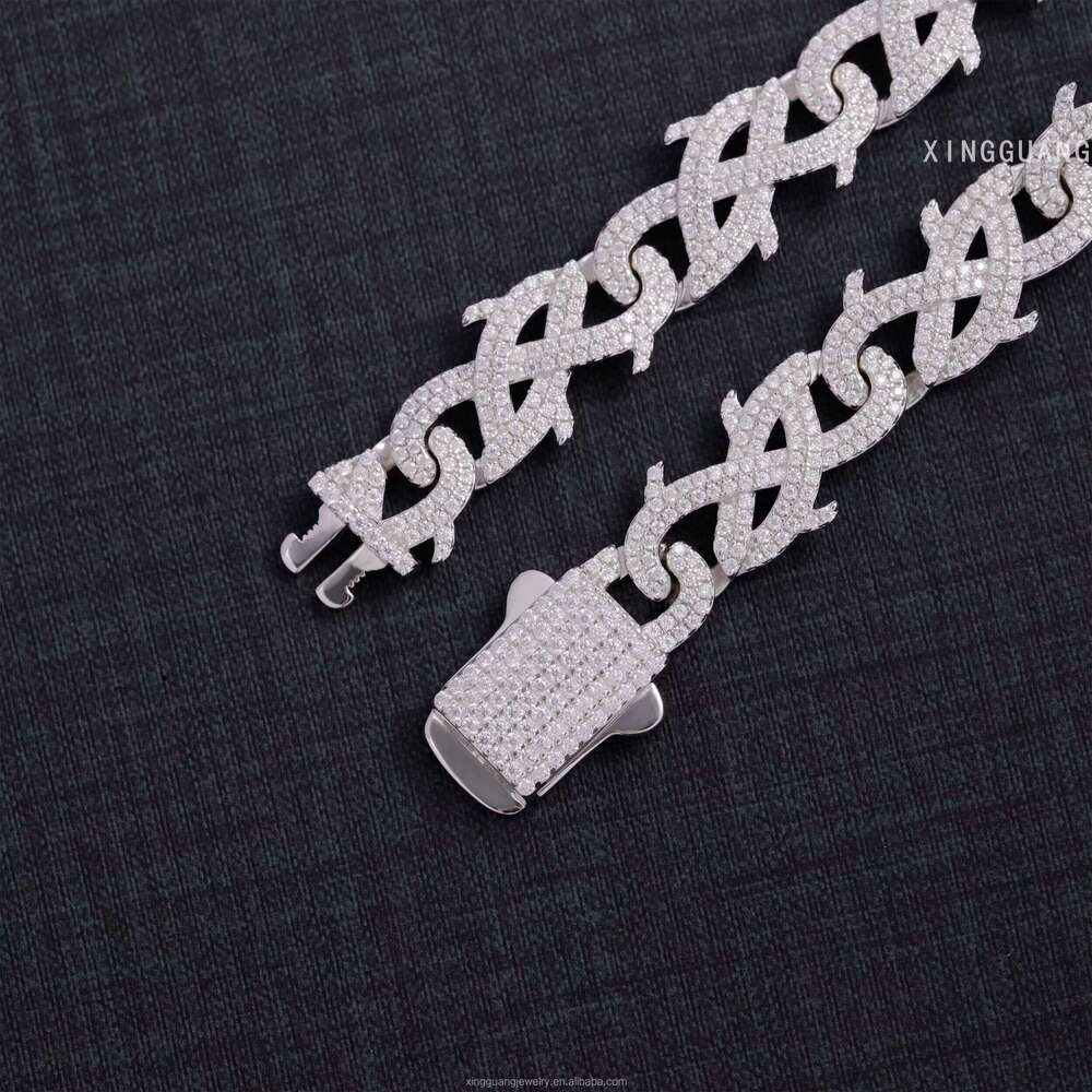 RTS Spiked Shape Mossanite S Sier Hip Hop Men 100% Pass Tester VVS Moissanite Cuban Link Bracelet