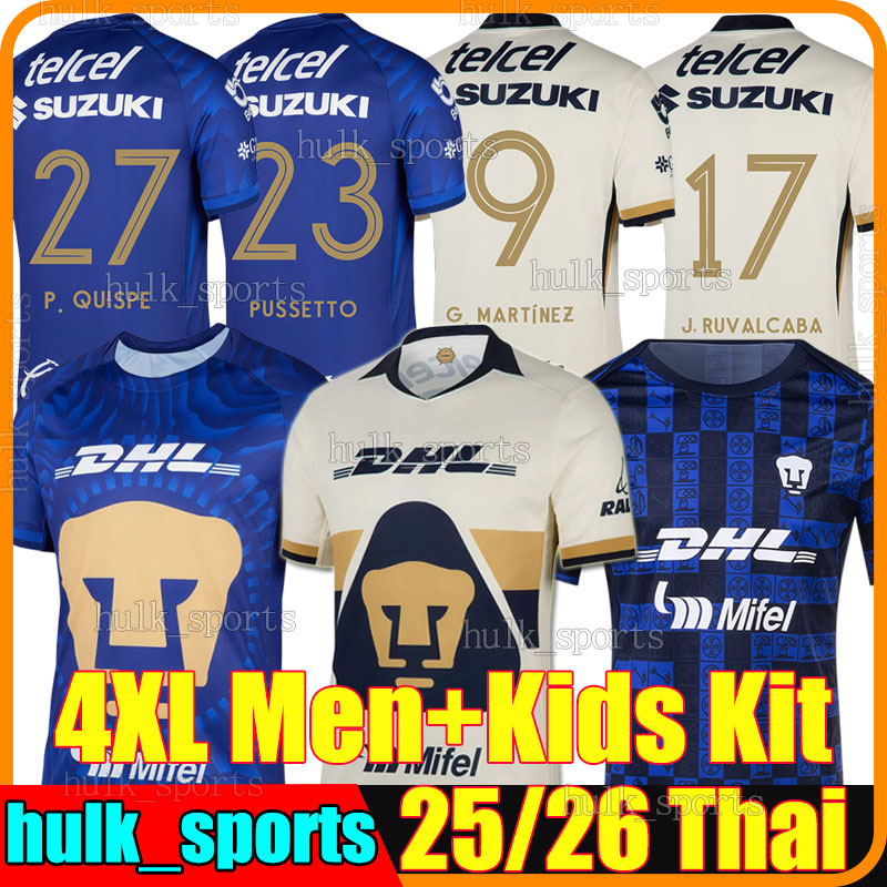 4XL 25/26 Liga MX UNAM Mexico soccer jerseys 2025 G. MARTINEZ PUSSETTO J. RUVALCABA QUISPE R.FUNES MORI LEO SUAREZ R. AVILA R. LOPEZ football shirts shorts men women kids kit