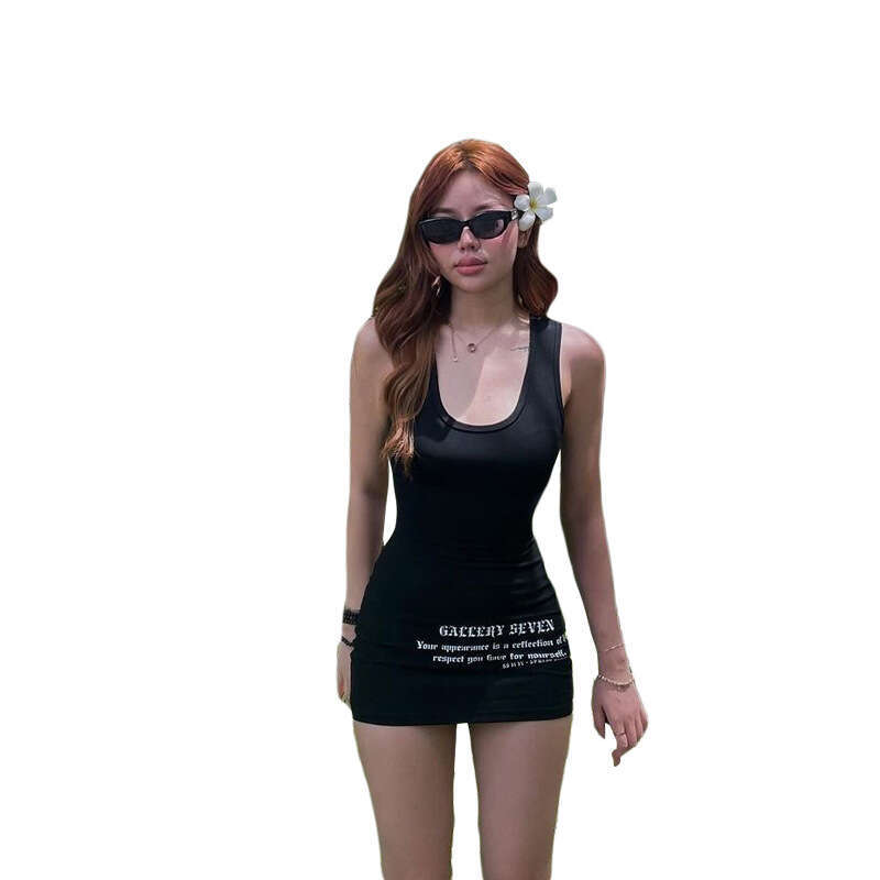 Women's 2024 Summer New Fashion Letter Print Sexy Slim Fit Bodycon Dress e74