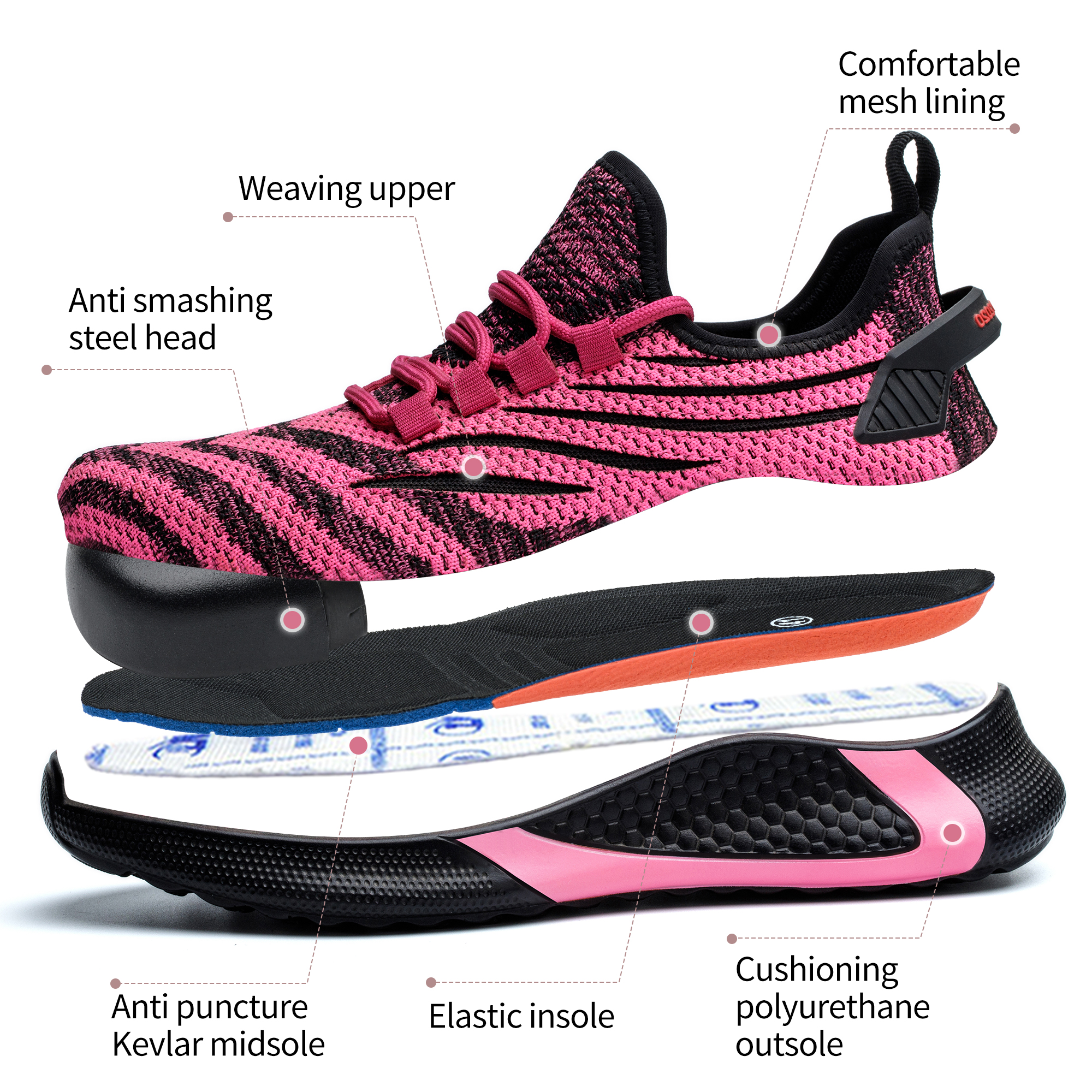 Anti-puncture steel toe safety shoes work shoes men and women lightweight safety work boots breathable sports safety shoes F55