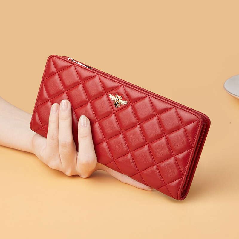 Emperor Paul Women's Long Genuine Leather Ultra-thin Wallet Card Holder Large Capacity Money Clip Simple Clutch