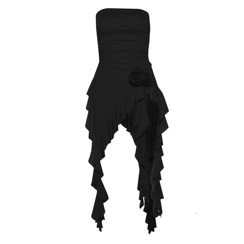 Women's Fashion 2024 Spring Summer New Fashionable Sexy Solid Color Waist-Tie Strapless Dress af0