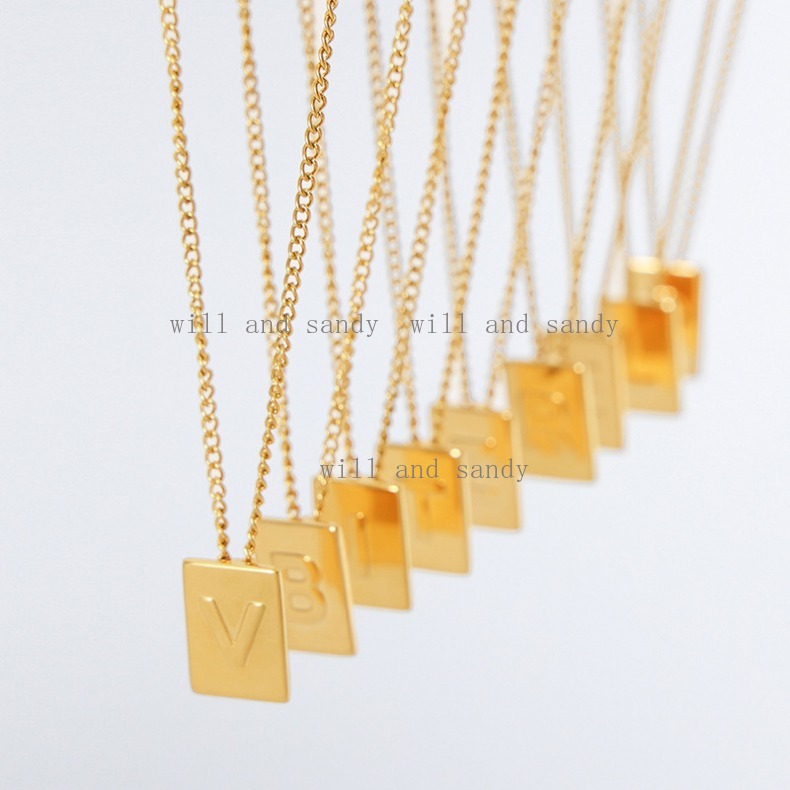 Waterproof 18k Gold Square English Letter Pendant Necklace Designer Jewelry Charm Stainless Steel Chain Alphabet Initial Name Necklaces for Women Fine