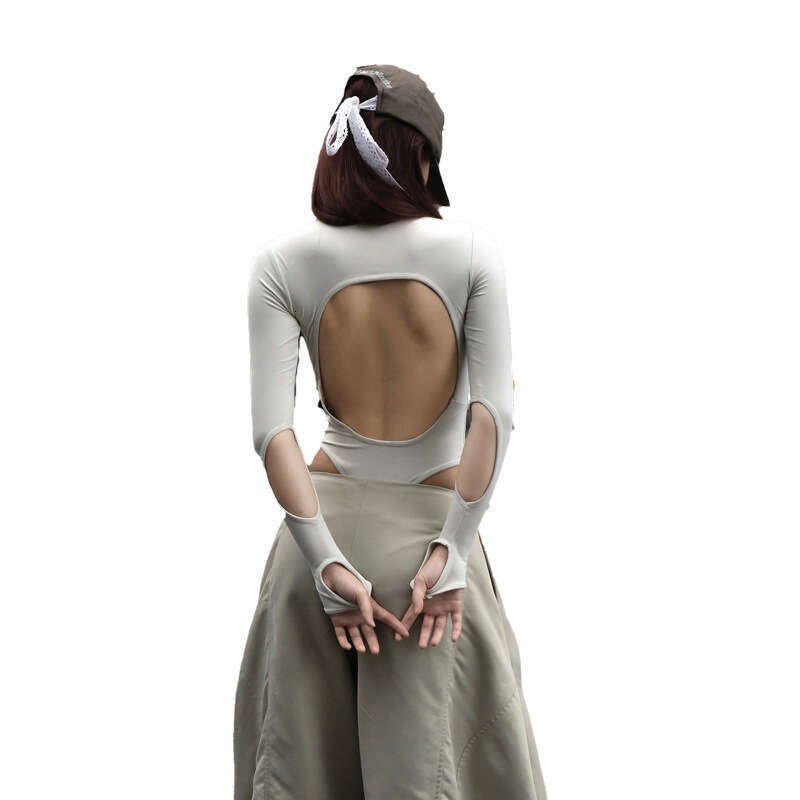 2024 Autumn New Women's Solid Color Sexy Long Sleeve Round Neck Slim Backless T-Shirt 3bc