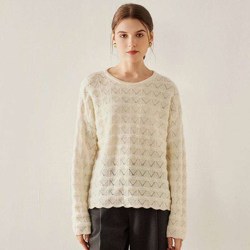 Women's Sweater Autumn/Winter New 100% Pure Cashmere Hoodie Casual Solid Knitted Tops Fashion Korean Loose Round Neck Blouse MDNG