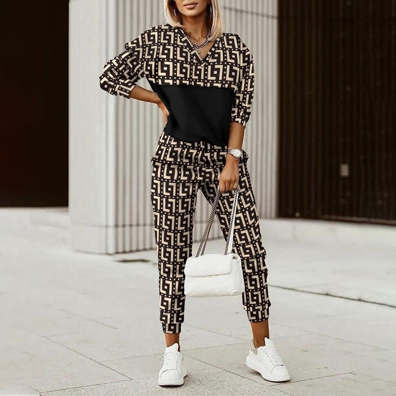 Fashionable Casual Printed Long Sleeves Slimming Womens Clothing Set Smooths Your Silhouette Sweatshirt Trousers Suit 250714