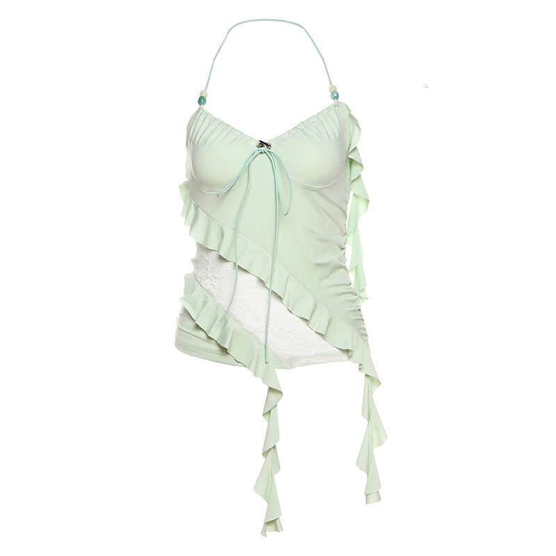 2025 Style New Summer Solid Color Sexy Strap Backless Irregular Ribbon Versatile Top for Women 645