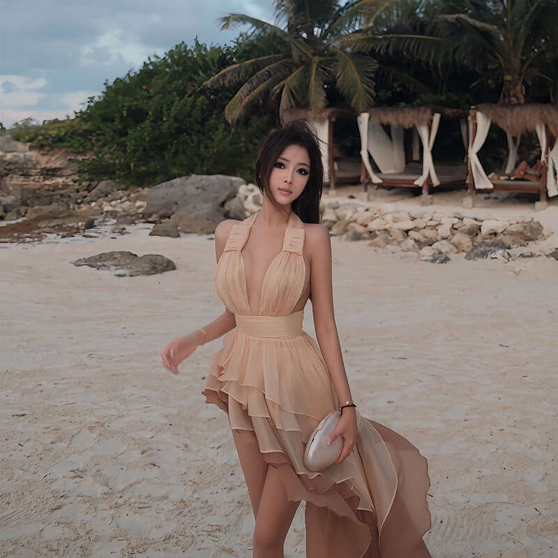 2025 Spring New Women's Solid Color Slim High Waist Fashion Halter Neck Backless Sleeveless Dress 96d