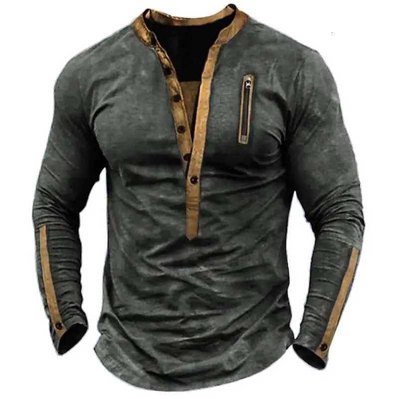 Summer Mens Outdoor Tactical Zipper Contrast Color Henry T-Shirt Y250724