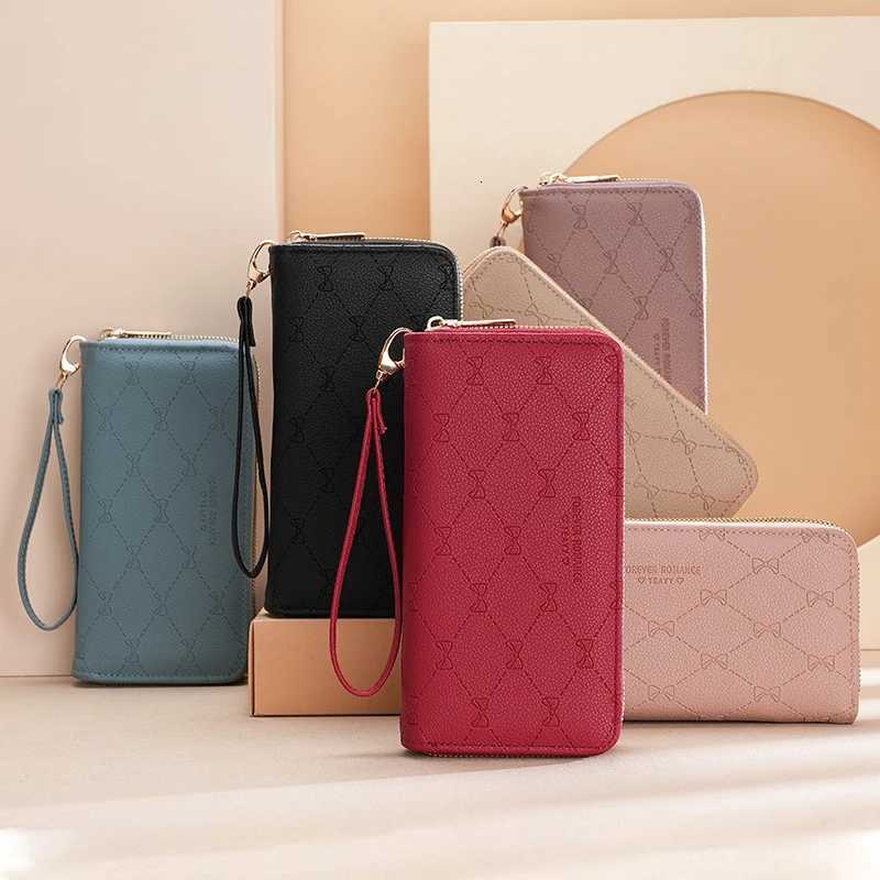New Womens Long Wallet Korean Double Zipper Clutch Bag Large Capacity Bow Coin Pouch Card Holder Simple Female Purse for Ladies Z250725
