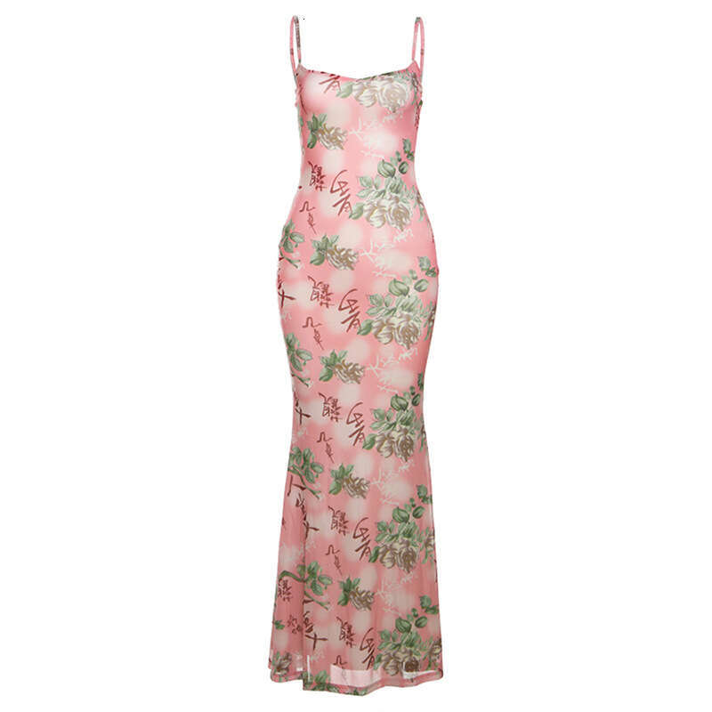 2025 Spring New Women's Solid Color Slim High Waist Fashion Strap Sleeveless Backless Mermaid Dress bf5