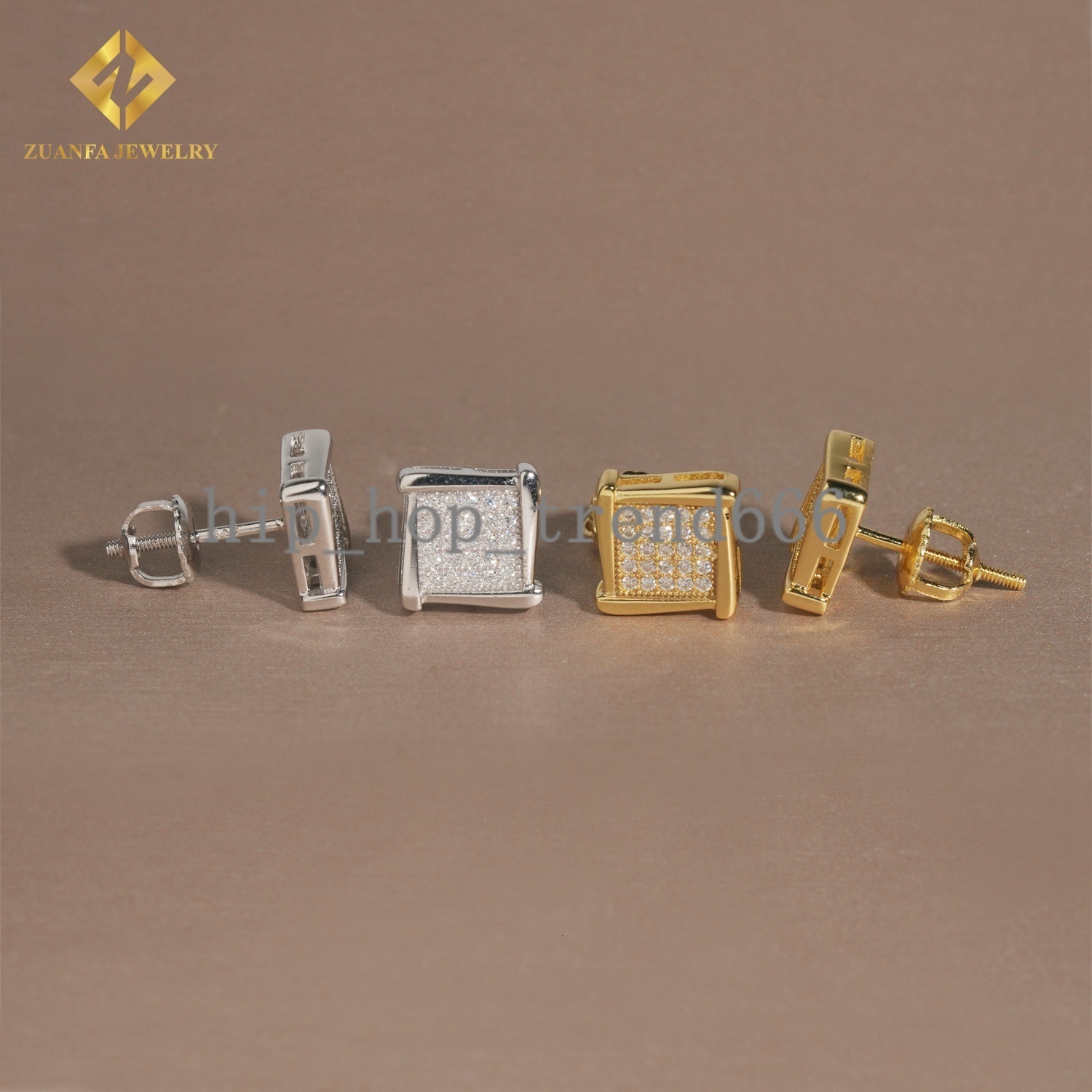 Pass Diamond Tester Iced Out VVS Moissanite Earrings Square Shape 925 Silver Stud Earrings Fashion Hip Hop Jewelry Unisex