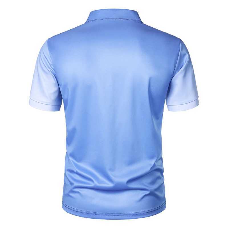 New Men Clothes Summer Stand Collar Short Sleeve Gradient Color Polo Shirt Men Casual Elasticity Comfortable Tops Polo Shirt XJ250725