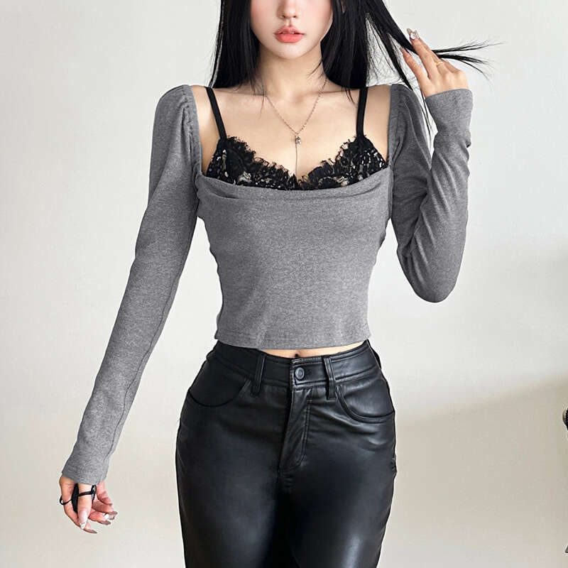 Women's Clothing 2024 Autumn Winter New Fashion Sexy Long Sleeve Square Neck Slim Fit T-Shirt 0d6