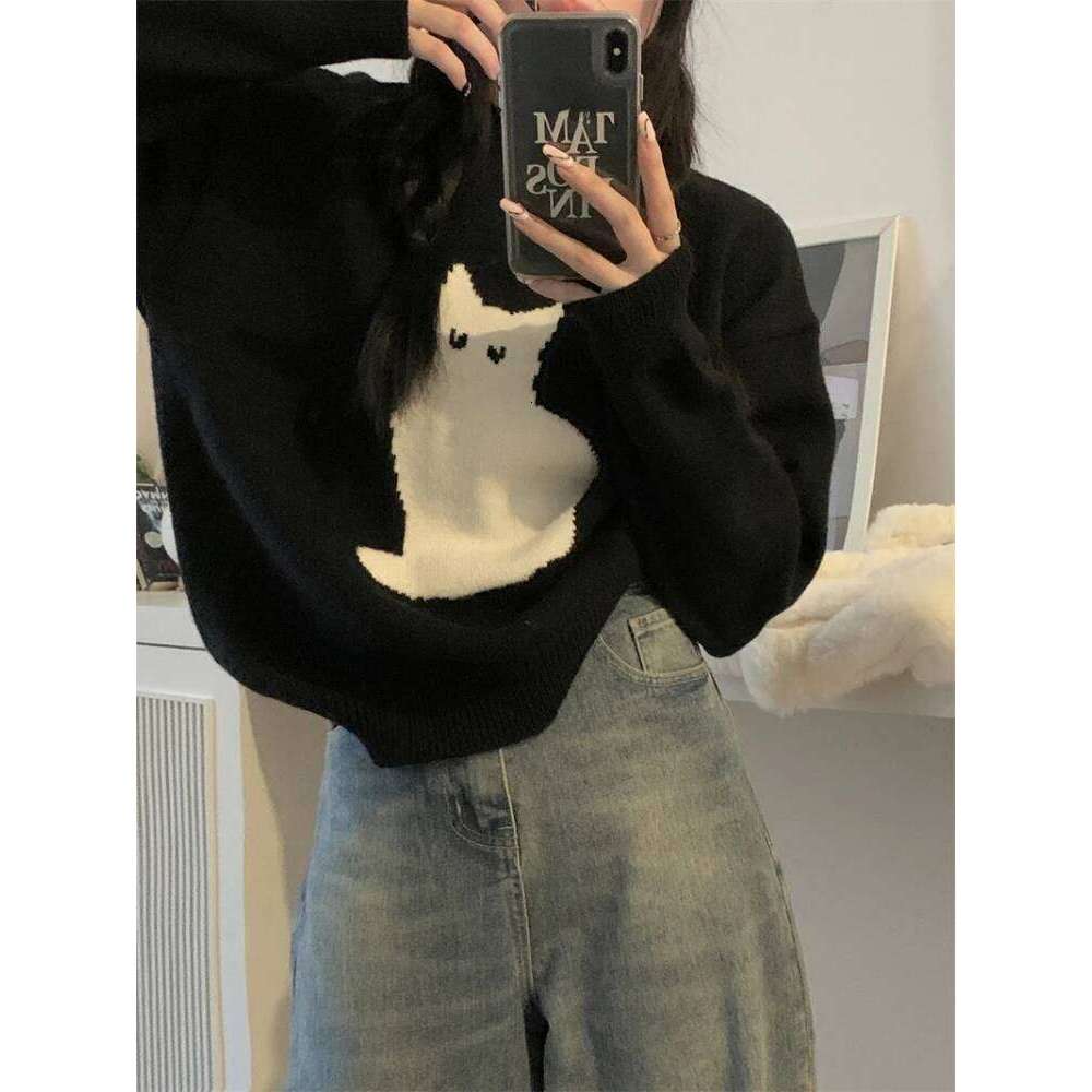 Sweet Cartoon Cat Jumper Warm Sweater Women Japanese Loose Vintage Knit Fashion Top Kawaii Girls ins Winter 2022 New