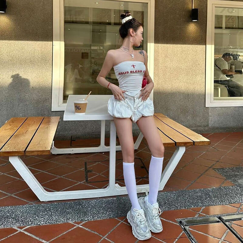 2024 Summer New Fashion Letter Print Tank Top High Waist Solid Color Shorts Set 197