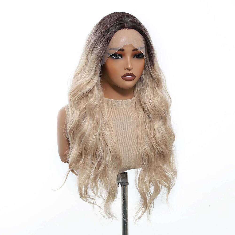 BlONDE UNICORN T Lace Synthetic Wig Ombre Dark Root to Blonde Curly Hair Women Wigs Daily Cosplay Natural Heat Resistant Fiber