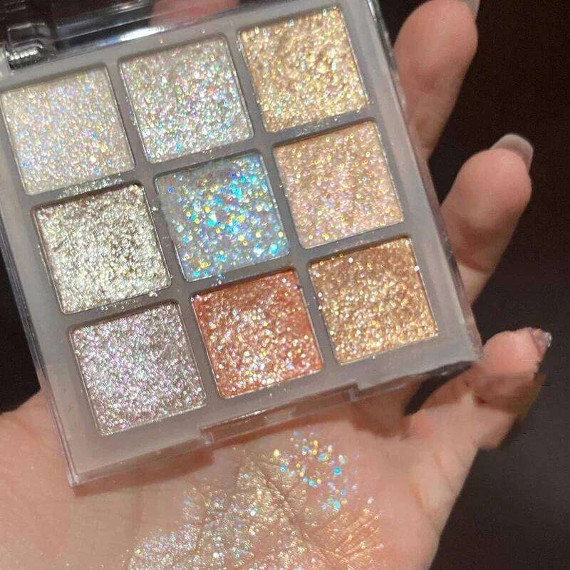 9-Color Glitter Eyeshadow Palette Champagne Pink Pearly Eye Shadow Shimmer Highlights Cool Tone Charming Sparkling Eyes Makeup X25072