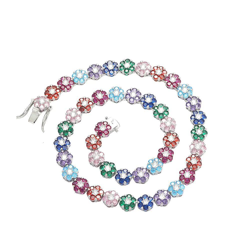 BC223 9mm Colorful CZ Chain Women Necklace Fashion Jewelry Flower Shape Bright Color Tennis Chain Necklace