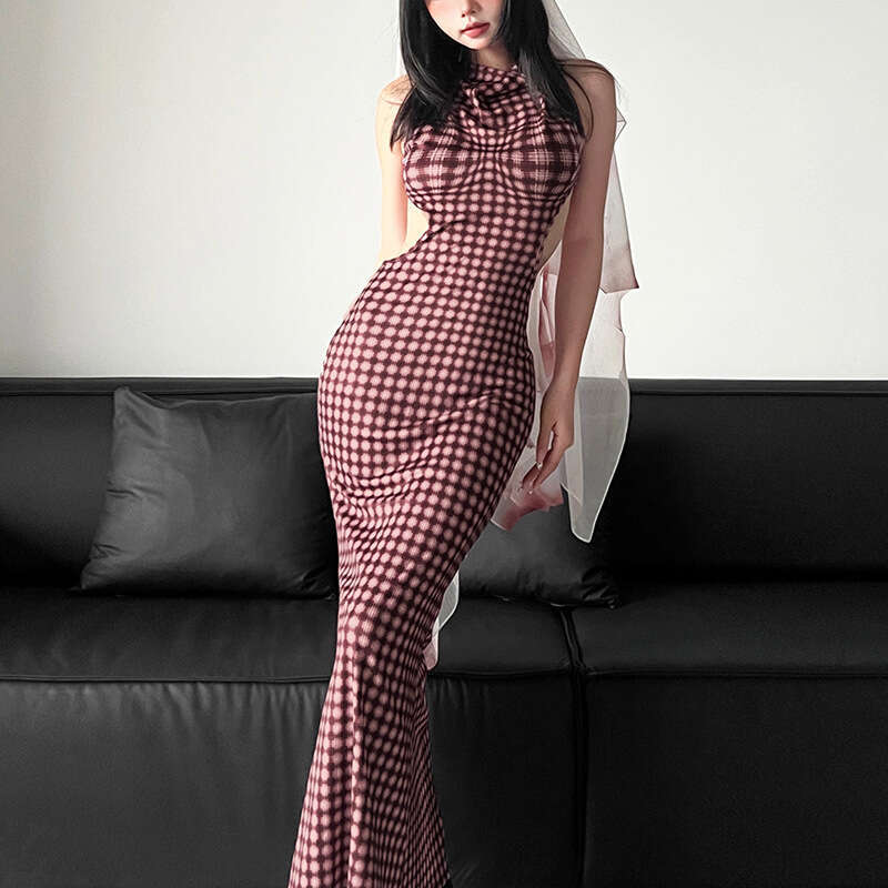 2024 Autumn New Women's Solid Color Slim Fit Crop Top Fashion Sleeveless Backless Dress ef7