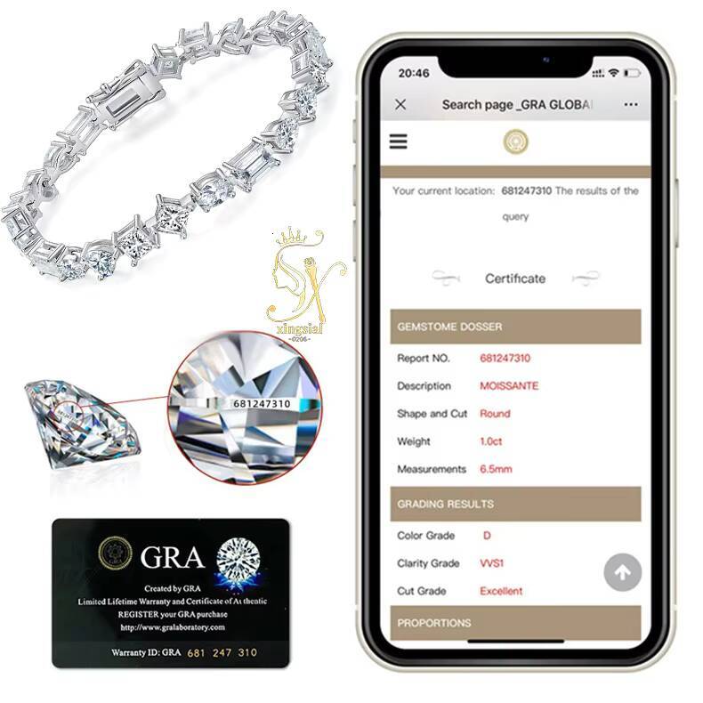 High Quality 925 Sterling Silver Hip Hop Tennis Chain Bracelet 2mm-6.5mm Moissanite Pass Diamond Tester