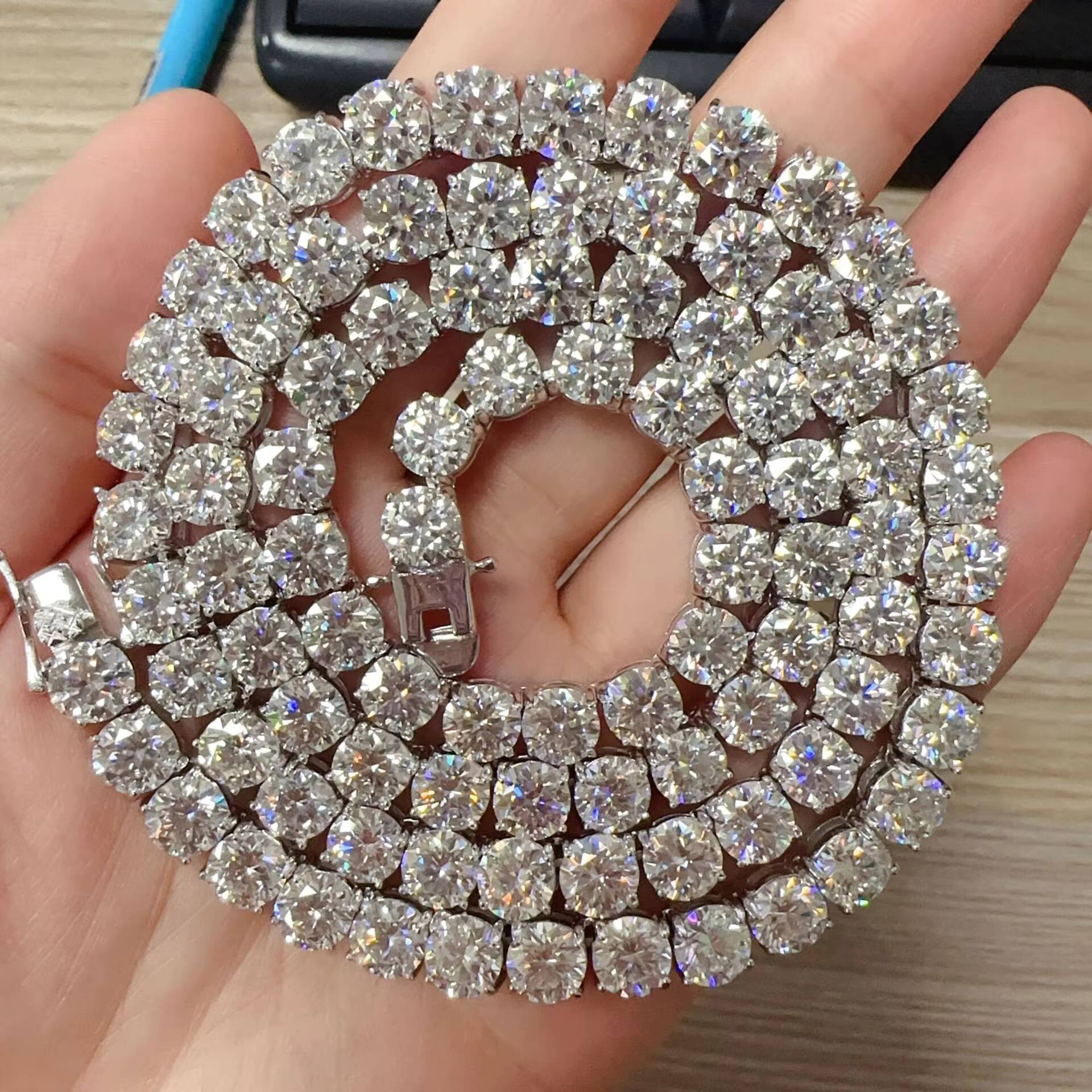 6.5mm Wholesale 6.5mm 5mm Moissanite Chain Iced Out Tennis Necklace Brand New Sinocre Hiphop Silver Plated