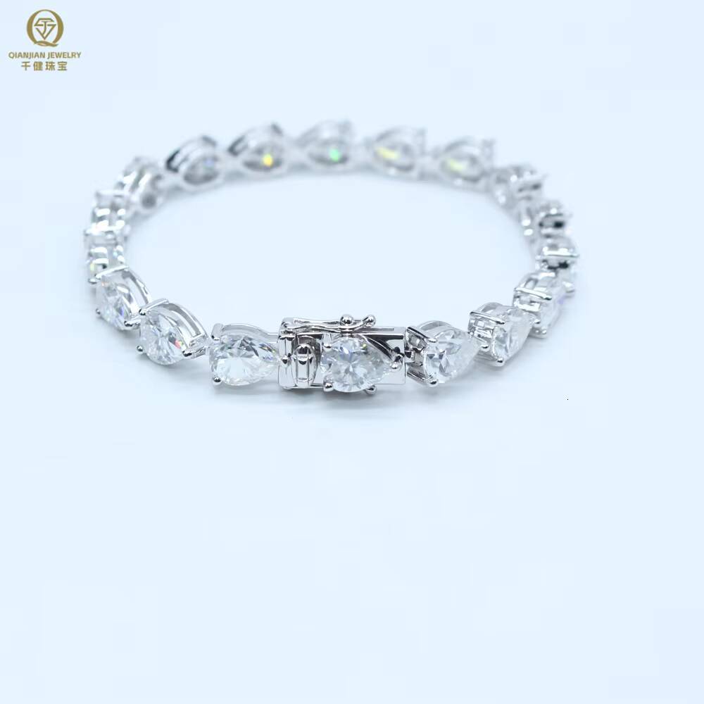 Qianjian Brand Fashion Chain 925 Silver Link Chain Tennis Bracelet 6*8mm Pear Shape White Moissanite Link for Women