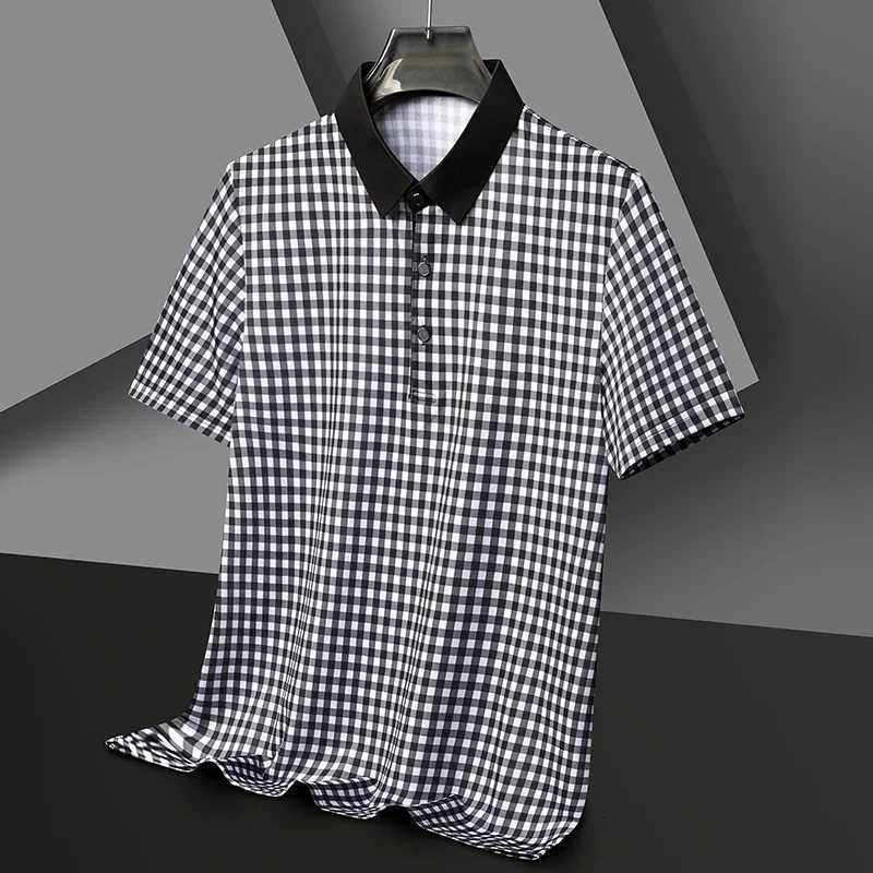 Mens Plaid Badge Short Sleeve Polo Shirt Casual Summer Top New Arrivals XJ250725