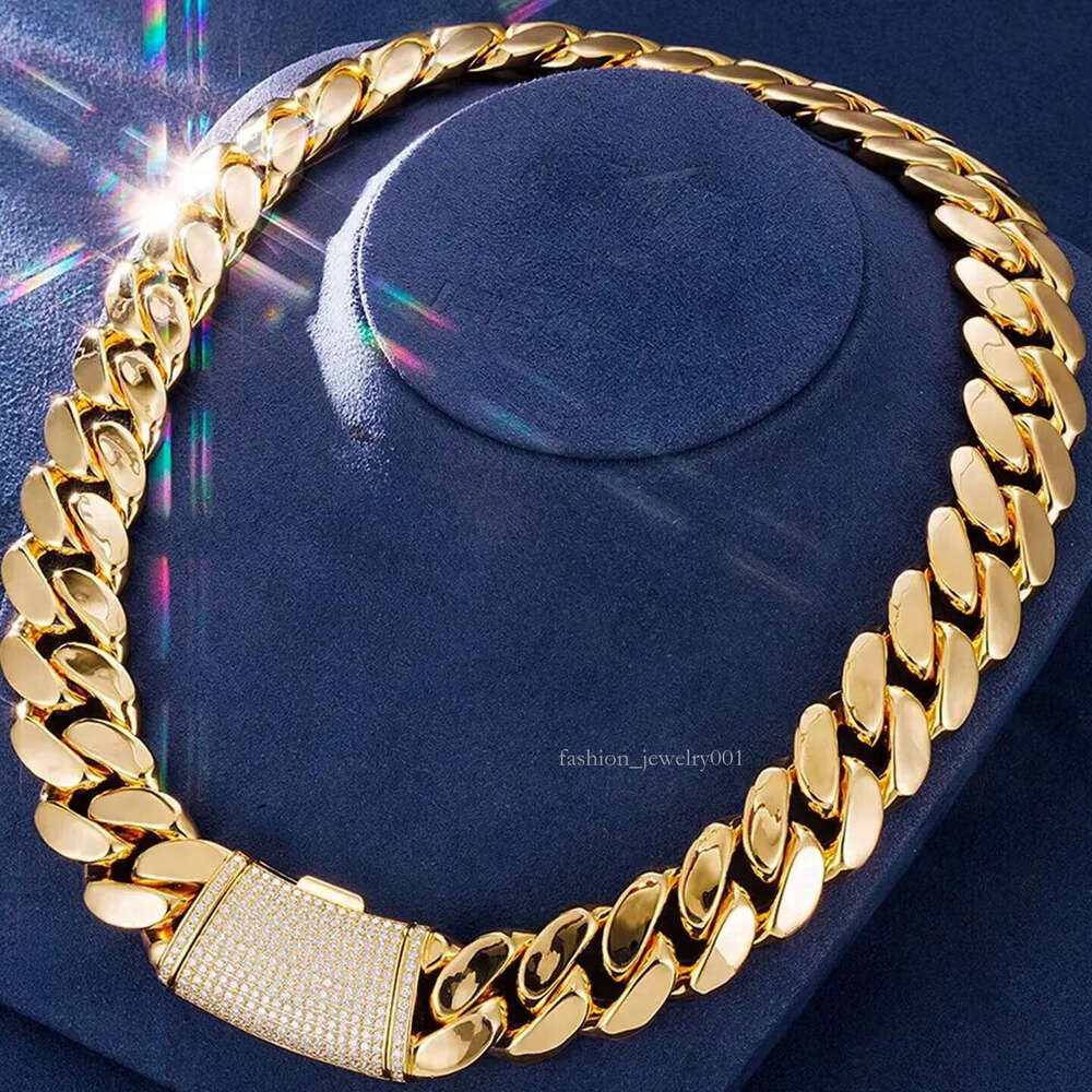 All Size 8mm 10mm 18mm Chain Plain Sier Moissanite Clasp Gold Plated Miami Cuban Link
