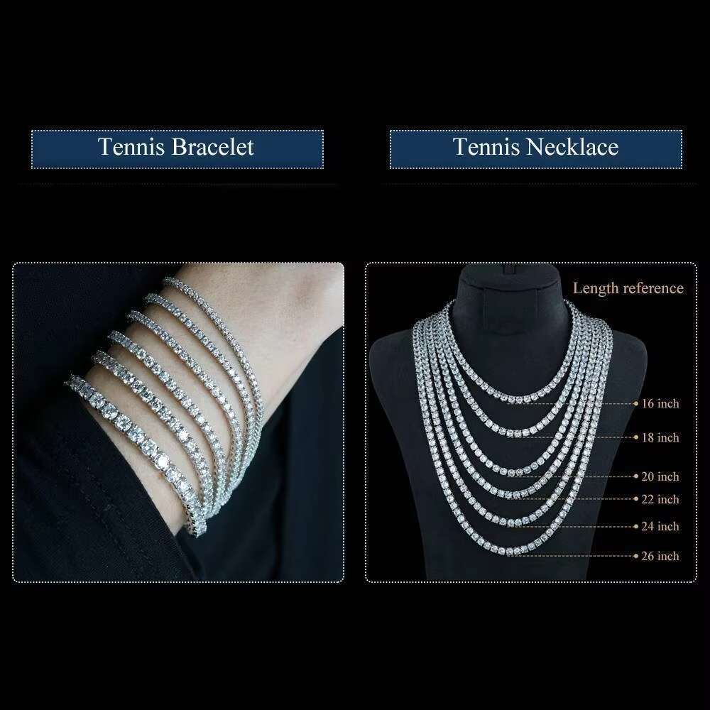 Top-quality jewelry necklaceMoissanite Tennis Chain D Color 2/3/4/5/6/6.5mm Sier Hip Hop Full Set High Sensation Necklace