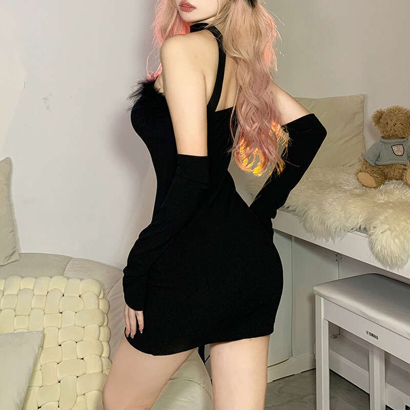 2022 Autumn New Women's Solid Color Slim High Waist Fashion Halter Sexy Backless Dress d3a