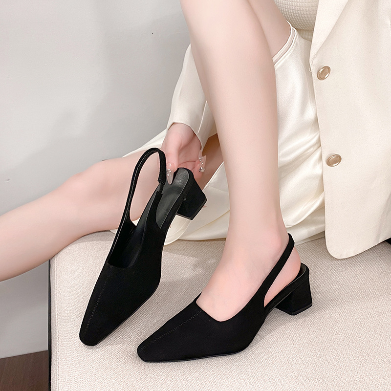 Ddmysports French Style Peep Sandals For Women New Summer Elegant Versatile Chunky Pointed Toe Open Back High Heel Single Shoes Outdoor Shoes