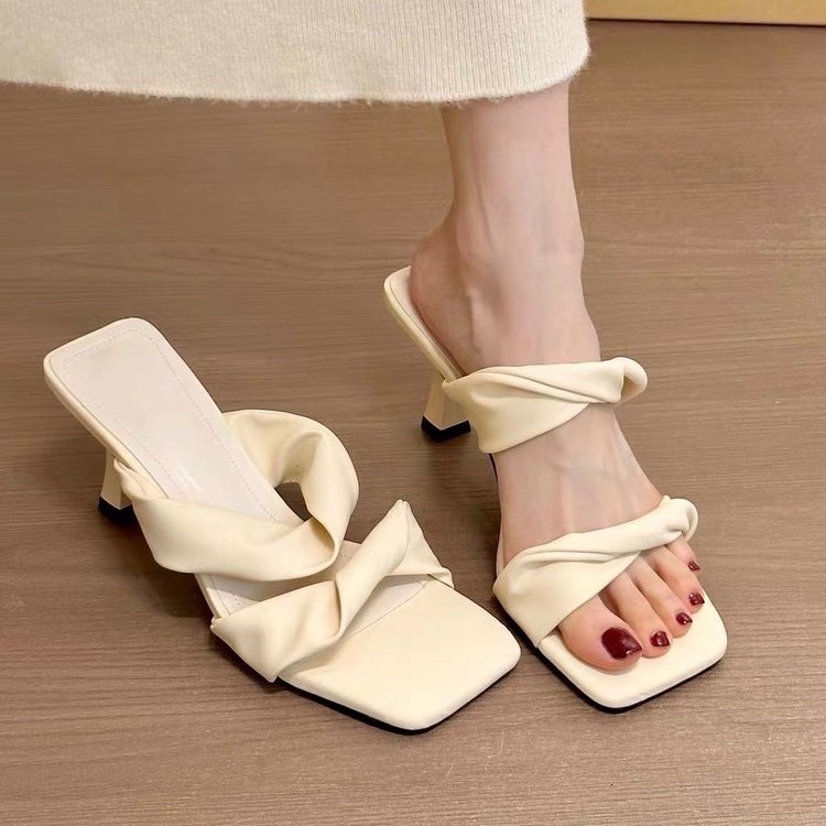 Ddmysports High Heels Women Summer New Fairy Style Square Open Toe Stiletto Fashion One Strap Sandals For Outdoor Wear Outdoor Shoes