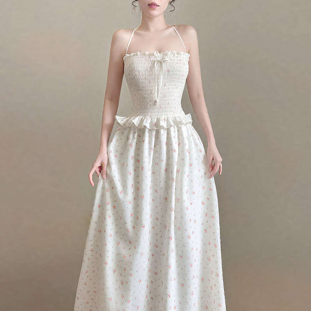2025 Summer New French Style Polka Dot Print Halter Neck Sleeveless Pure Desire High-end Elegant Dress 21d
