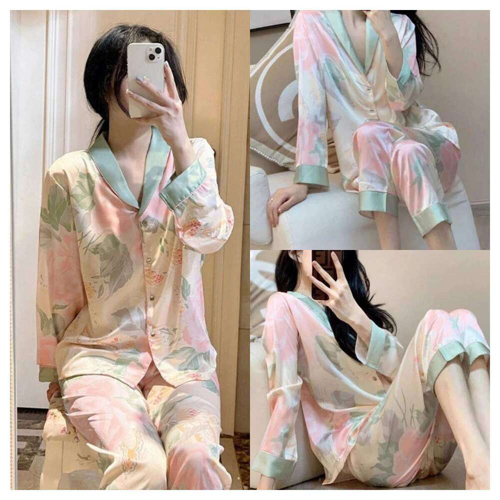 Designer Leisure High Quality 2 Piece Silk Satin Pama Set Homewear Women's Sleeping Pamas Girls Clothes women pamas Long