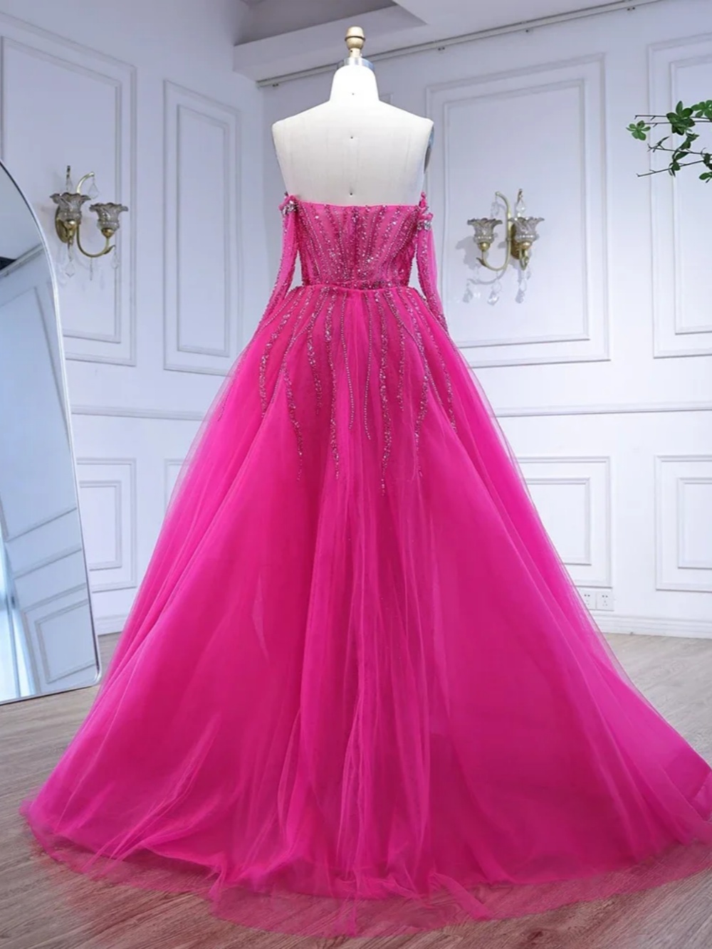Princess Crystal Mermaid Evening Dress Off Shoulder Beaded Sequins Prom Gowns Detachable Sweep Train Party Dresses Customized