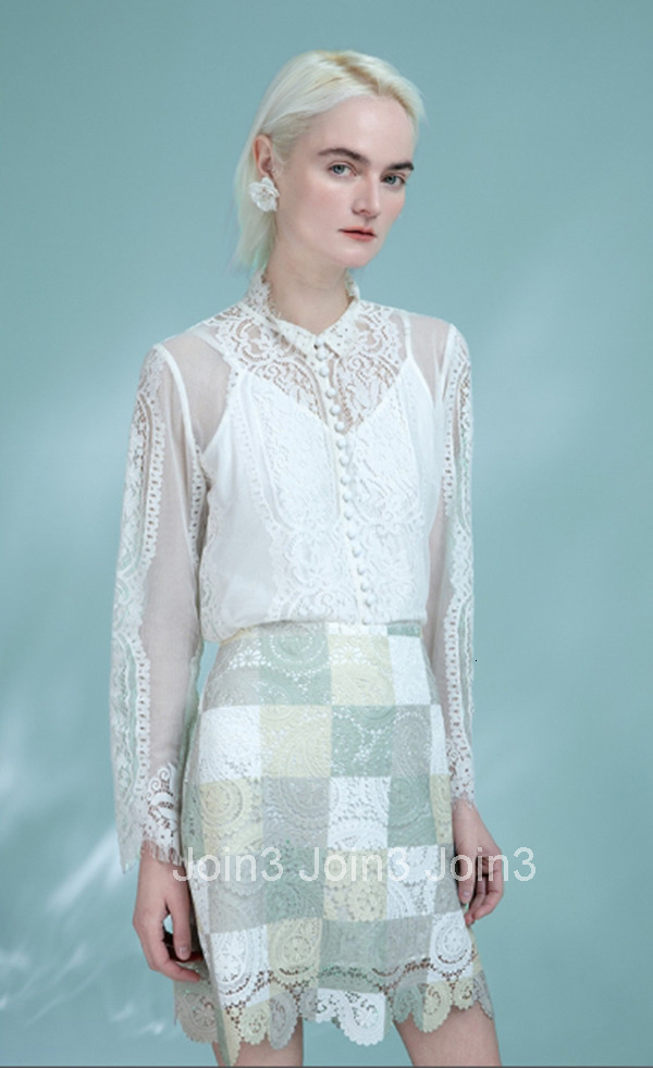 Summer New High Waist A-Line Skirt Versatile Elegant Short Skirt Plaid Lace Half Skirt 1017