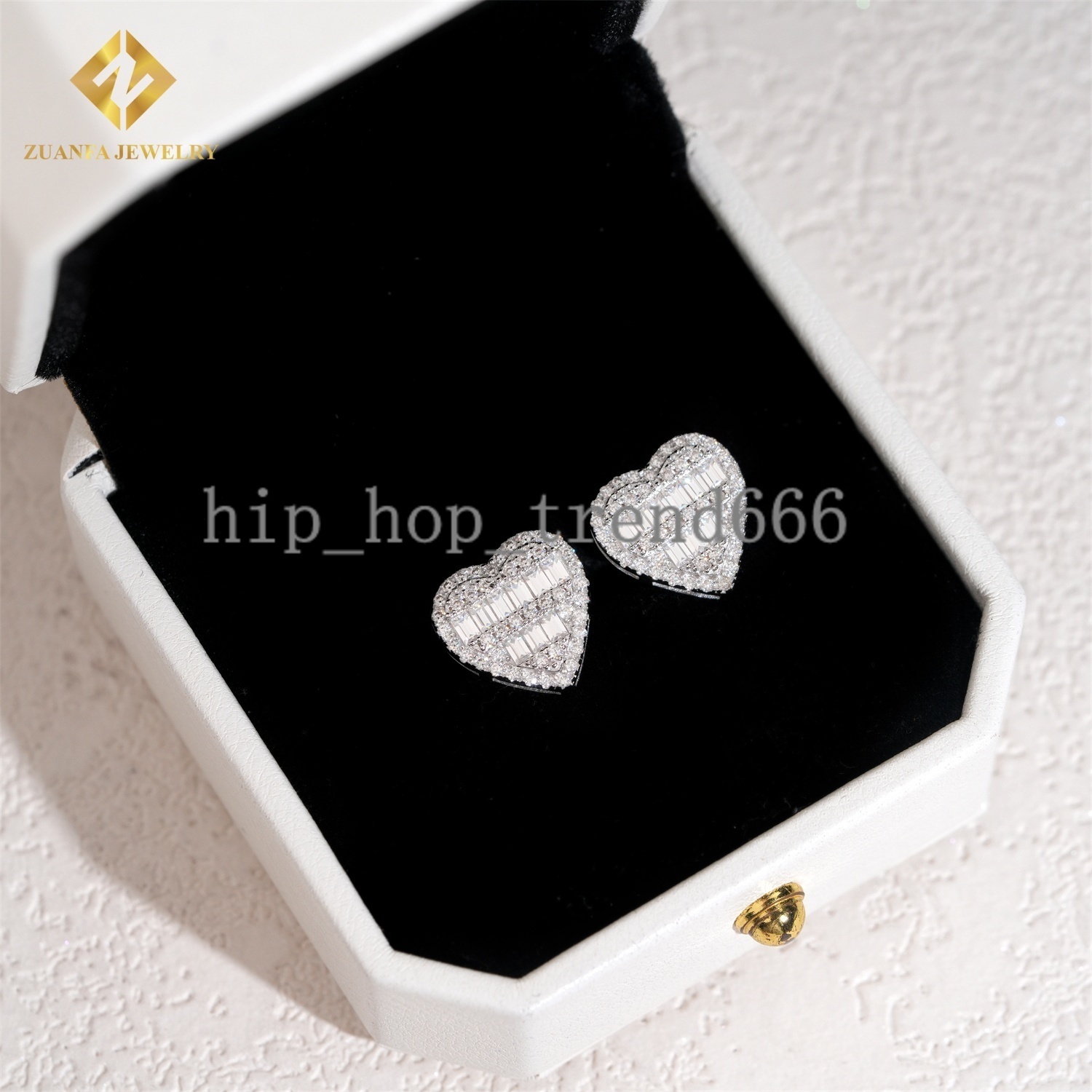 Pass Diamond Tester Heart Shape Iced Out Moissanite Earrings for Women 925 Sterling Silver VVS Moissanite Hip Hop Stud Earrings
