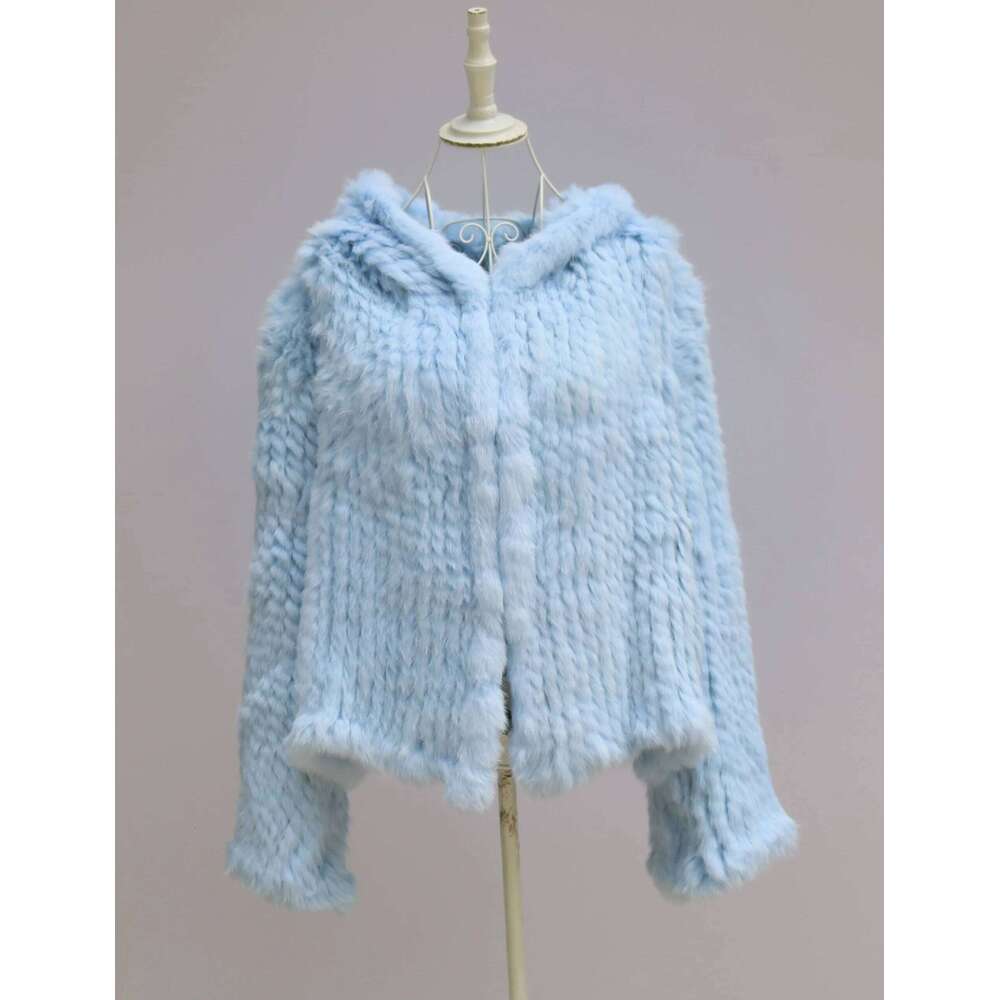 Real Rabbit Fur Coat For Women Encrypted Thickened Handmade Double-Sided Woven Hooded Korean Style New Autumn And Winter