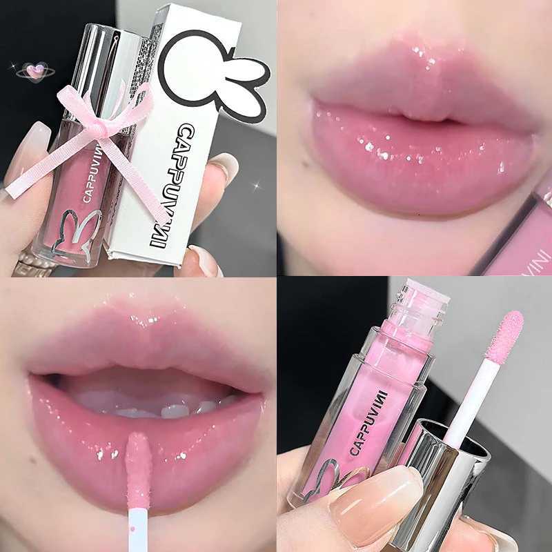 Water Light Pink Shiny Lip Gloss Lasting Moisturizing Plumper Shimmer Jelly Brown Lip Oil Reduce Liplines Liquid Lipstick MakeupXJ250724