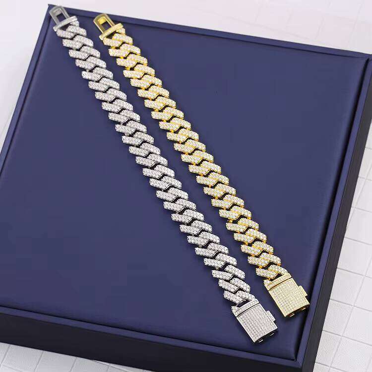 2rows Dia GRA VVS D Moissanite Cuban Chain Hiphop Iced Out Sier Fine Jewelry Bracelet